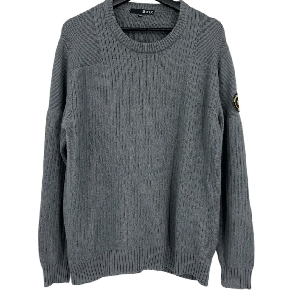 NIX Sweater mens gray 105 Medium ribbed crew neck pullover top
